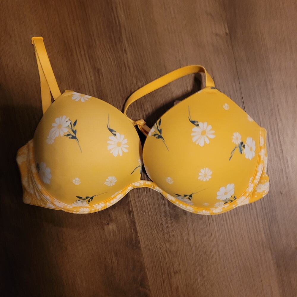 victoria's secret pink yellow floral where everywhere super push up 32dd